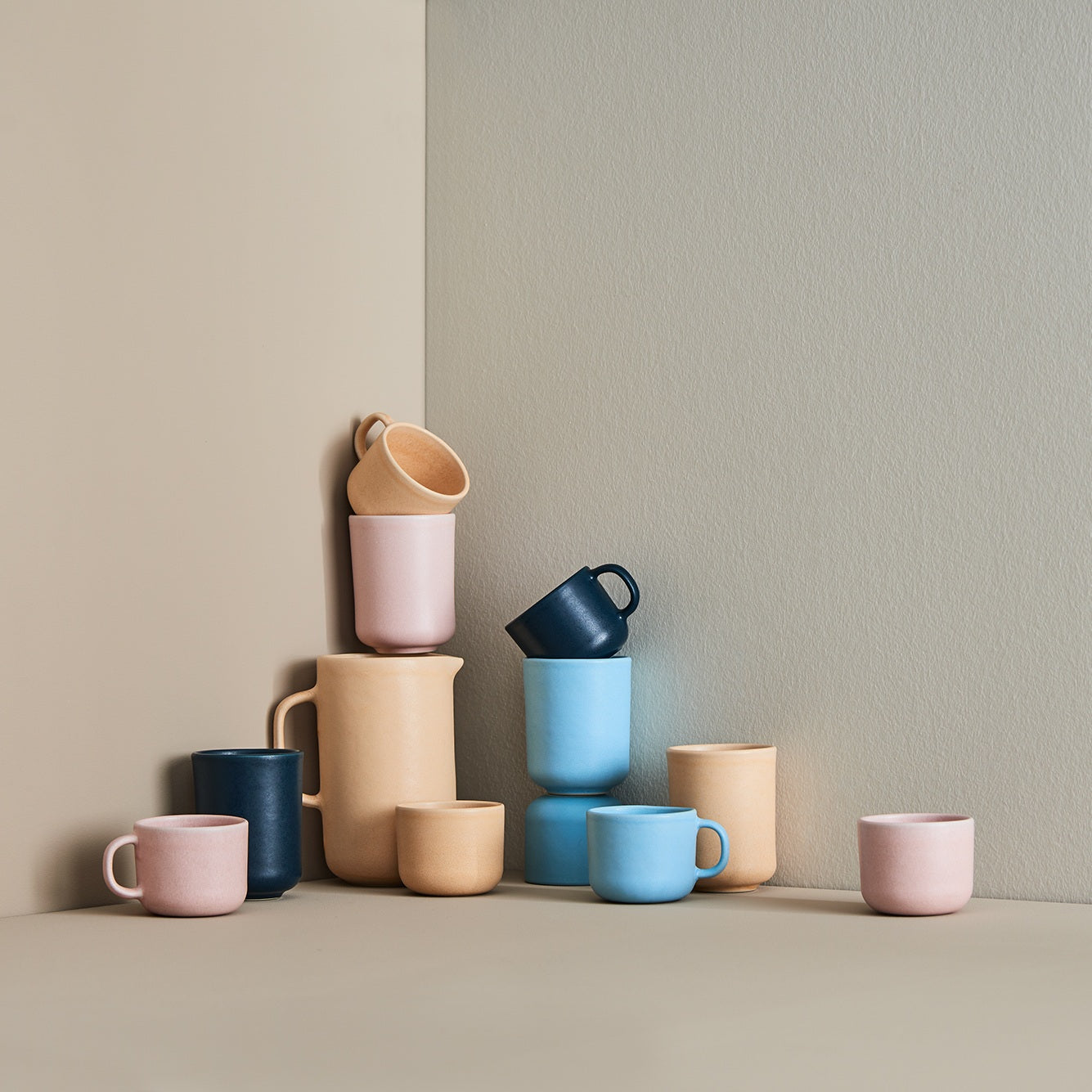 Tea Cup handmade Stoneware Cup with Handle Apricot