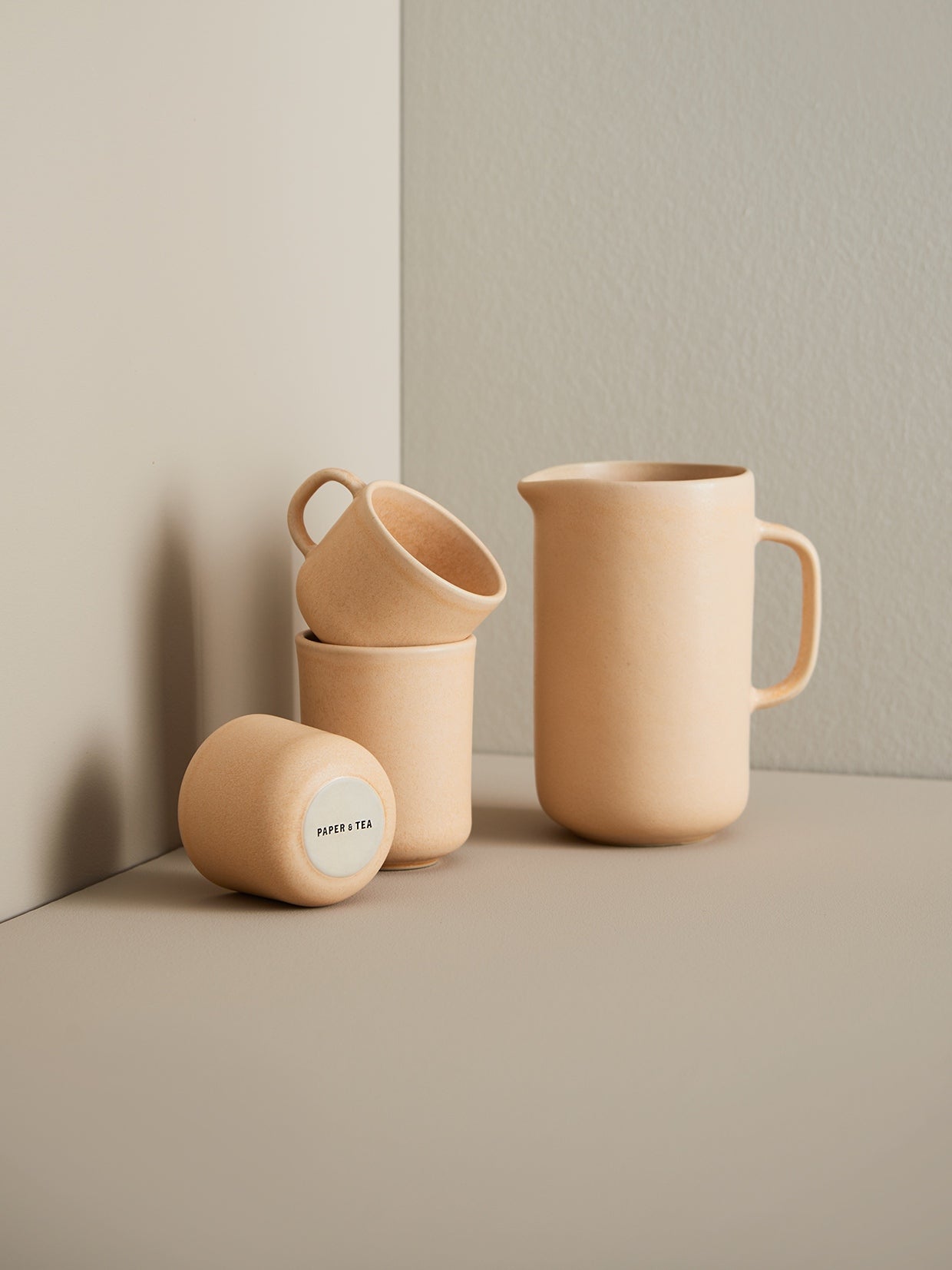 Tea Cup handmade Stoneware Cup with Handle Apricot